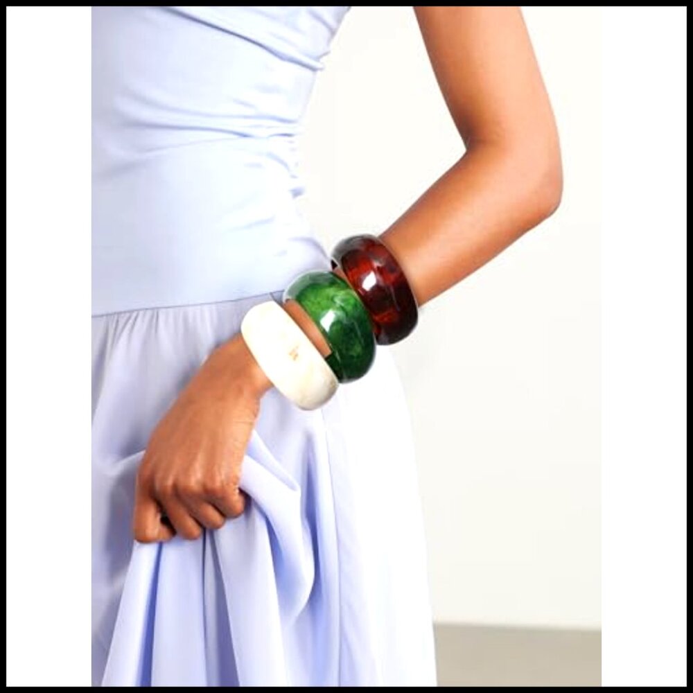 Resin Chunky Bangle Bracelets Stackable Retro Geo… - image 7